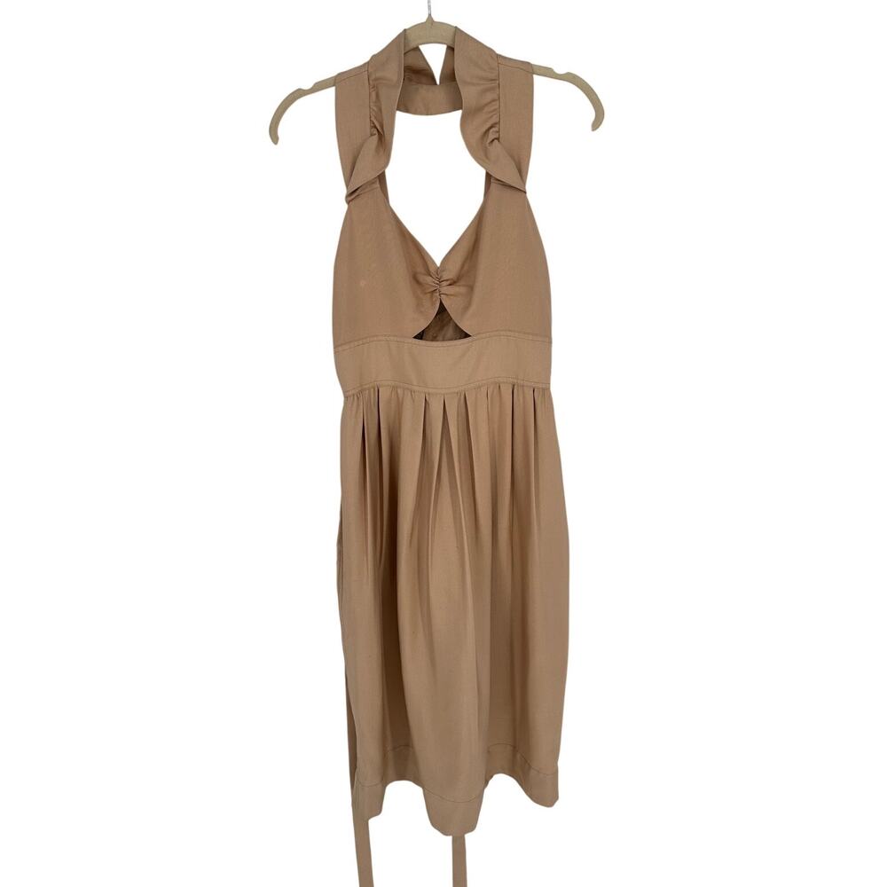 Jill Stuart Silk Midi Dress Cream Tan Ruffle‎ Keyhole Neck Fairycore Summer 4